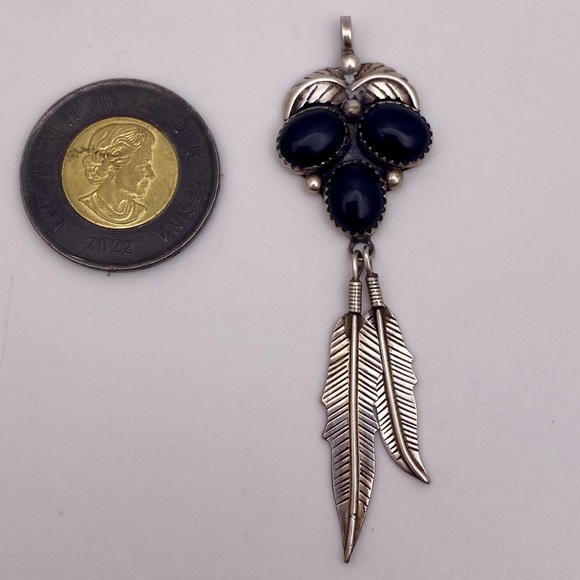 Sterling silver onyx native pendant signed Sampson yazzie SY - Picture 3 of 3